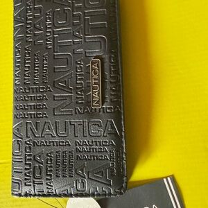 Nautica Black Faux Leather Trifold Wallet with Card Slots